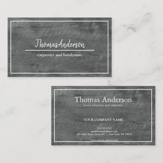 Professional Wood Grain Rustic Carpentry Business Card (Front/Back)