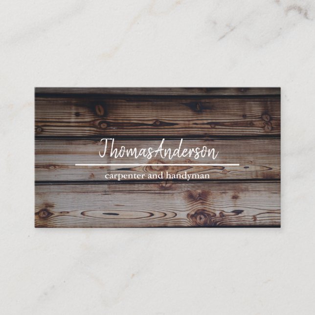 Professional Wood Grain Rustic Carpentry Business Card (Front)