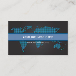 Professional World Map Black & Blue Business Card
