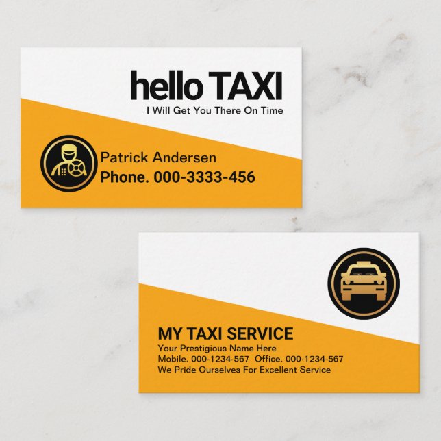 Professional Yellow Taxi Triangle Cabbie Driver Business Card (Front/Back)