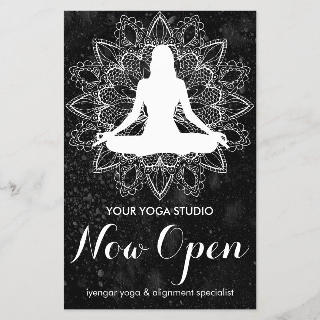 Professional Yoga Classes Mandala Black and White  Flyer (Front)
