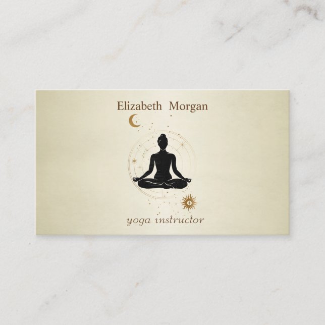  Professional Yoga Girl Silhouette Moon Sun Business Card (Front)