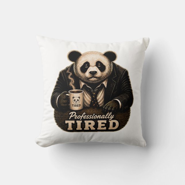 Professionally Tired Panda Coffee Lover Cushion (Front)