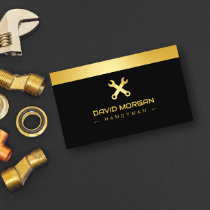 Professionnel Handyman Black And Gold Business Card