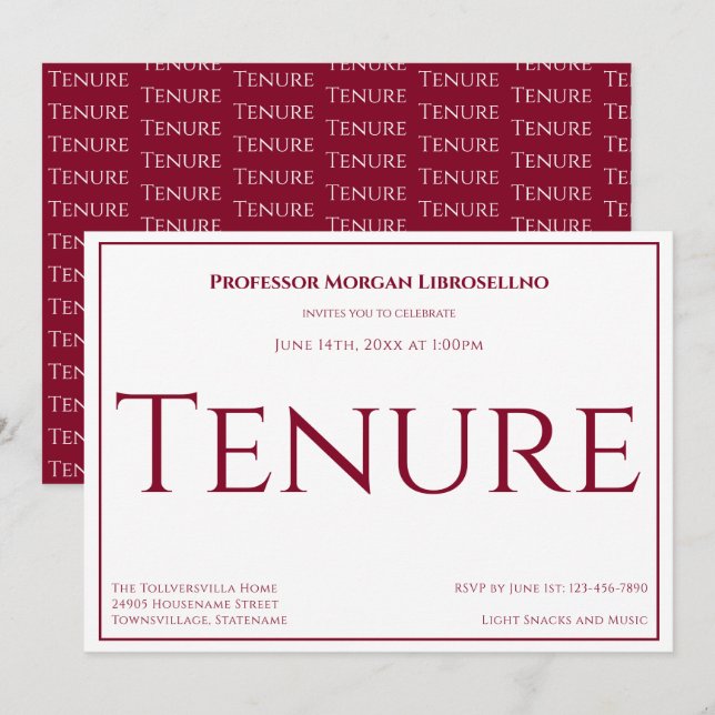 Professor Burgundy Academic Tenure Party Invitation (Front/Back)