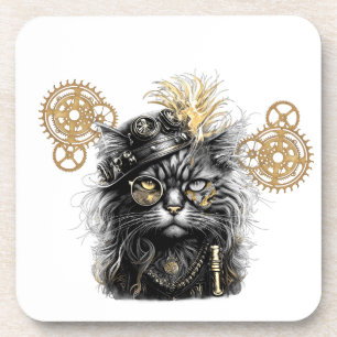 Professor Sprocket-Paws The Funky Steampunk Cat Coaster
