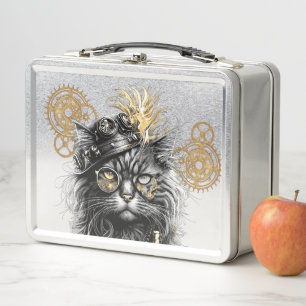 Professor Sprocket-Paws The Funky Steampunk Cat Metal Lunch Box