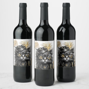 Professor Sprocket-Paws  The Funky Steampunk Cat  Wine Label