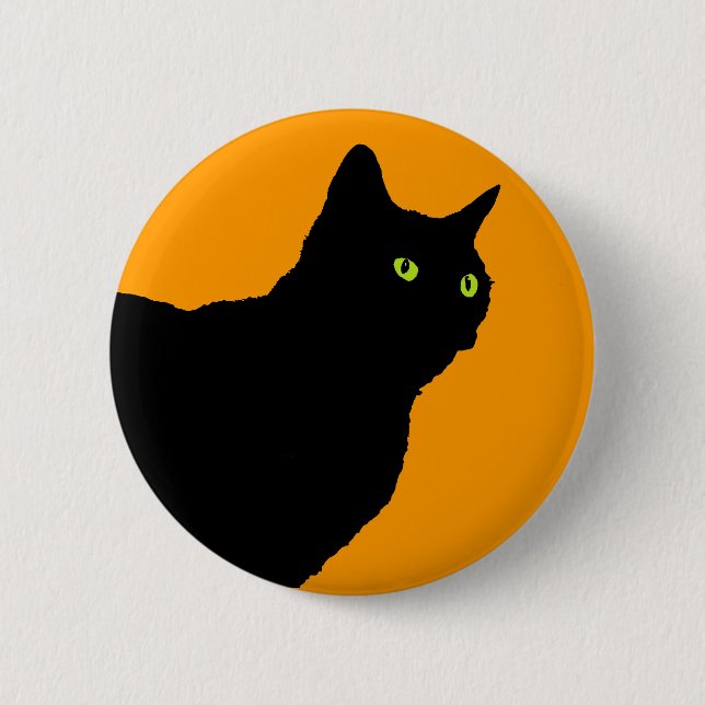 Profile Black Cat on Orange 6 Cm Round Badge (Front)