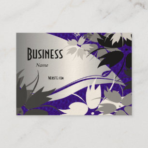 Profile Business Card Black Silver Blue Floral