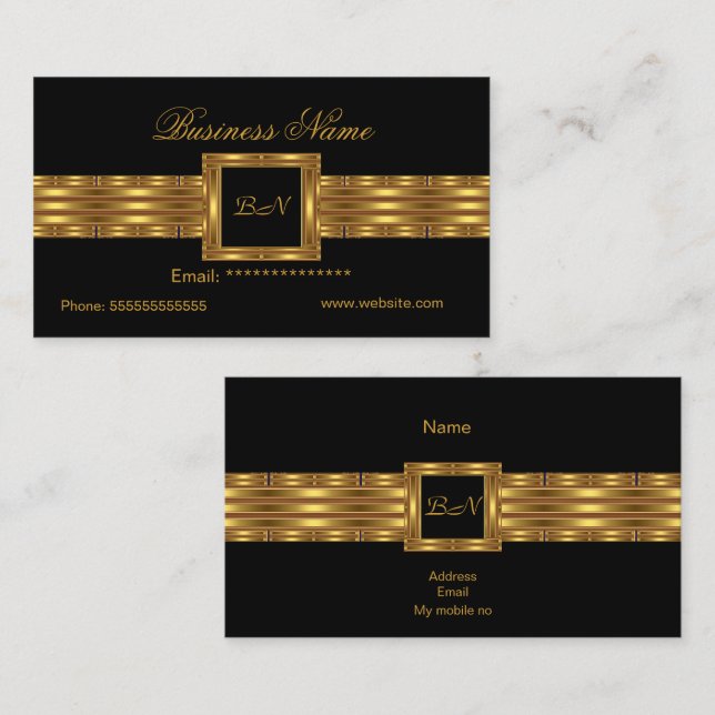 Profile Business Card Gold Monogram Black (Front/Back)