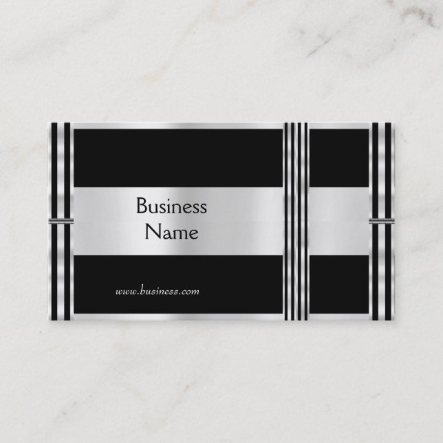 Profile Card Business Art Deco Black Silver Stripe (Front)
