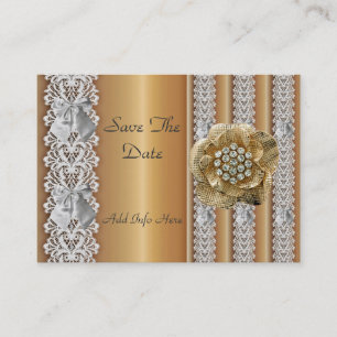 Profile Card Save the Date Wedding Gold Lace Jewel
