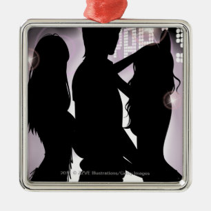 Profile of a man dancing with women in a nightclub metal ornament