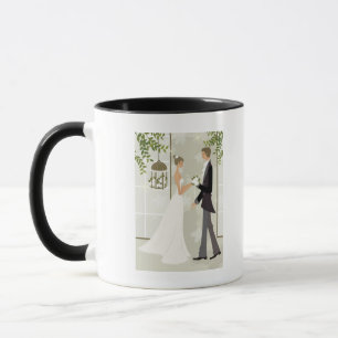 Profile of a man giving flowers to a woman mug