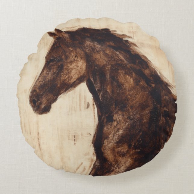 Profile of Brown Wild Horse Round Cushion (Front)