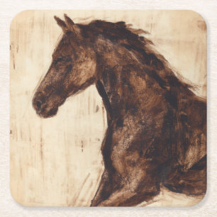 Profile of Brown Wild Horse Square Paper Coaster