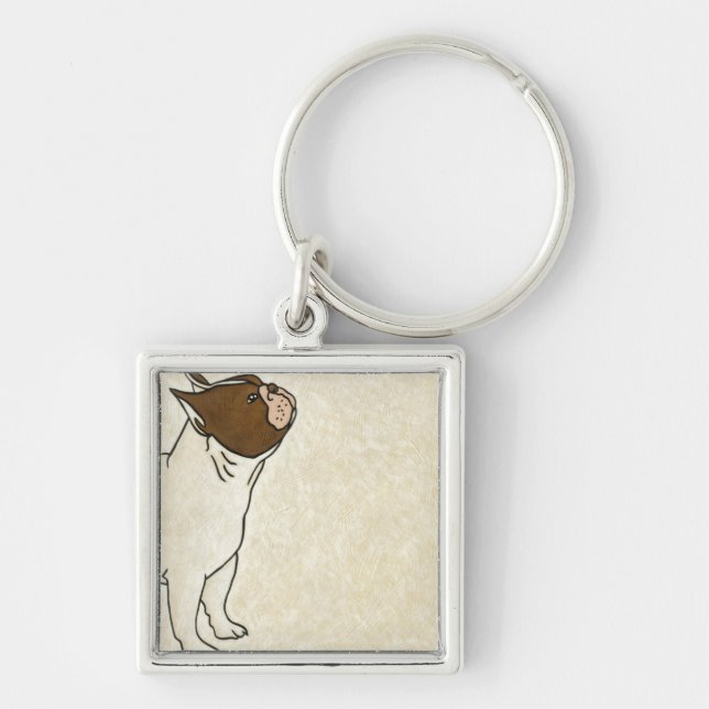 Profile of French Bulldog Looking Up Key Ring (Front)