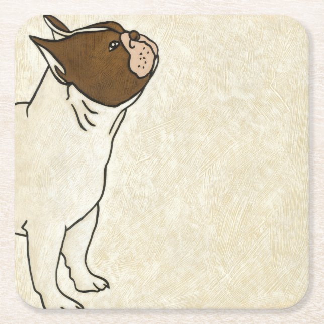 Profile of French Bulldog Looking Up Square Paper Coaster (Front)