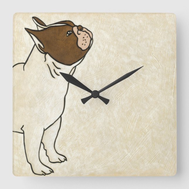Profile of French Bulldog Looking Up Square Wall Clock (Front)