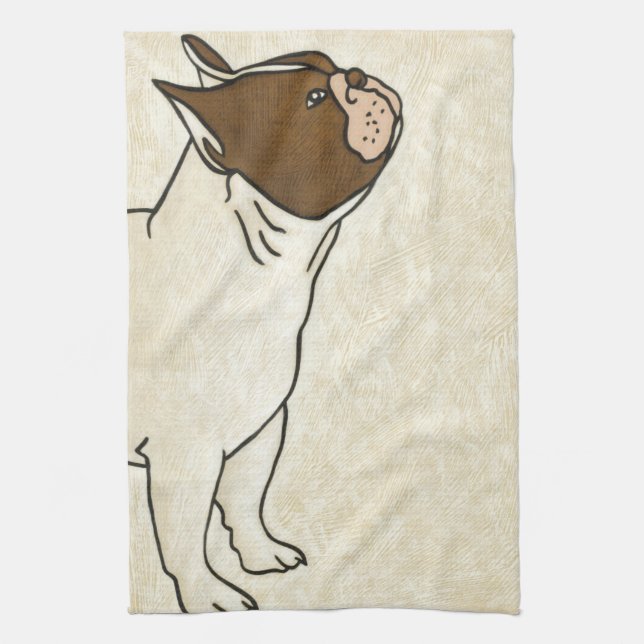 Profile of French Bulldog Looking Up Tea Towel (Vertical)