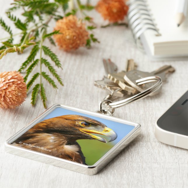 Profile of Stunning Young Golden Eagle Raptor Key Ring (Side)