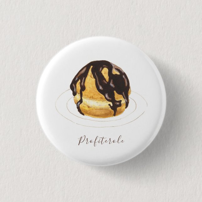 Profiterole watercolor 3 cm round badge (Front)