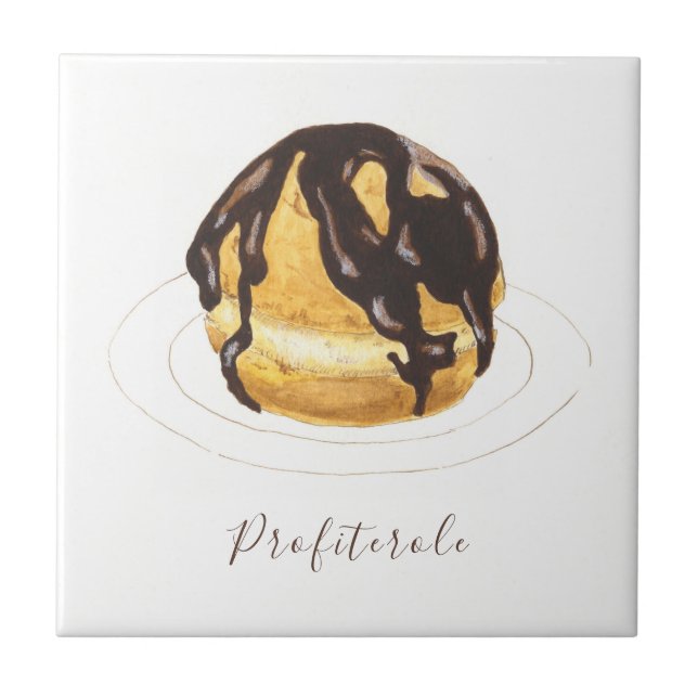 Profiterole watercolor ceramic tile (Front)