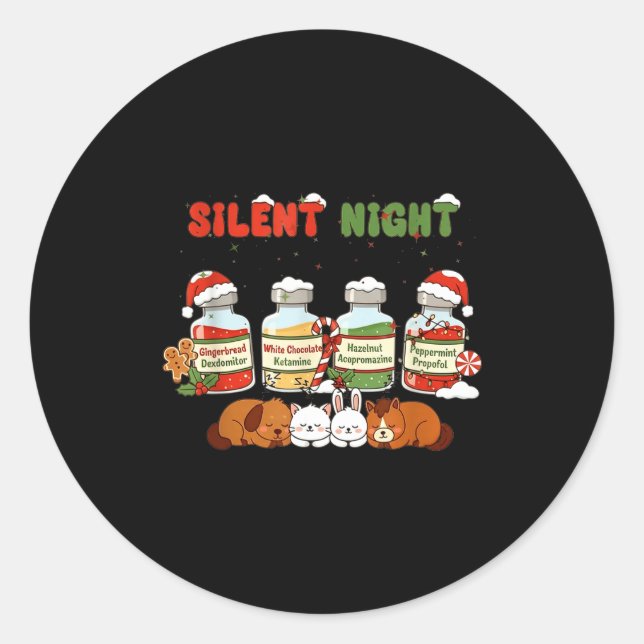 Profol Silent Night Funny Vet Tech Christmas  Classic Round Sticker (Front)