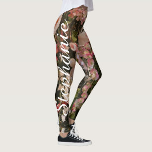 Profusion of Flowers Chic Yoga Leggings with Name