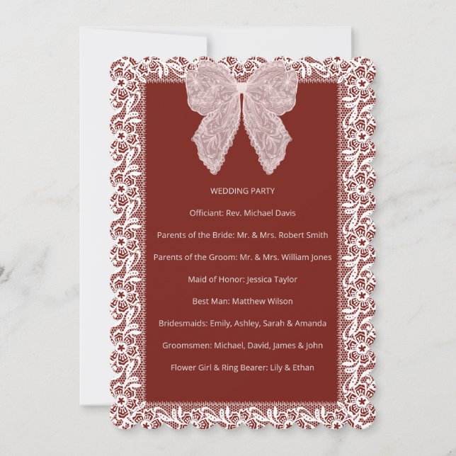 Program Ceremony Elegant Lace Red Card (Front)