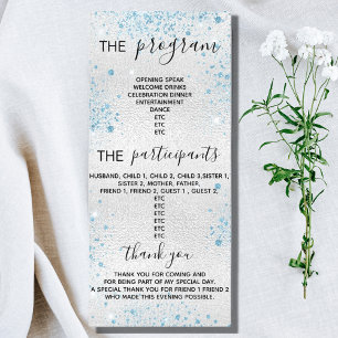 Program party silver blue glitter dust rack card