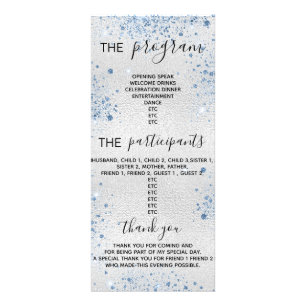 Program party silver blue glitter dust rack card