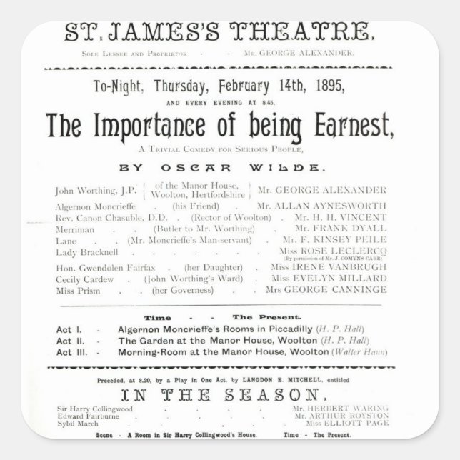 Programme for a performance of The Importance of B Square Sticker (Front)