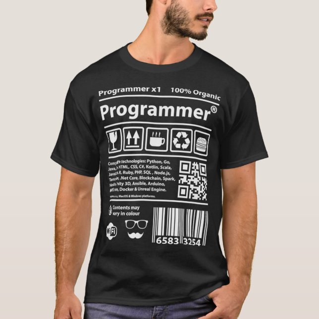 Programmer barcode devops developer scrum coding T-Shirt (Front)