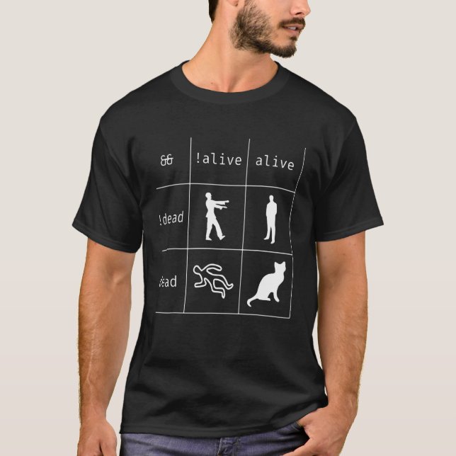 Programmer Cat  Boolean Logic Alive And Dead 3 T-Shirt (Front)