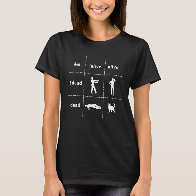 Programmer Cat  Boolean Logic Alive And Dead Cat T-Shirt (Front)