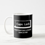 Programmer Coding Caps Lock Preventing Logins Coffee Mug<br><div class="desc">This funny computer science software & web developer design reads "caps lock preventing logins since 1980".</div>
