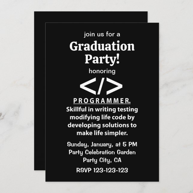 Programmer Coding Developer Programmer Graduation Invitation (Front/Back)
