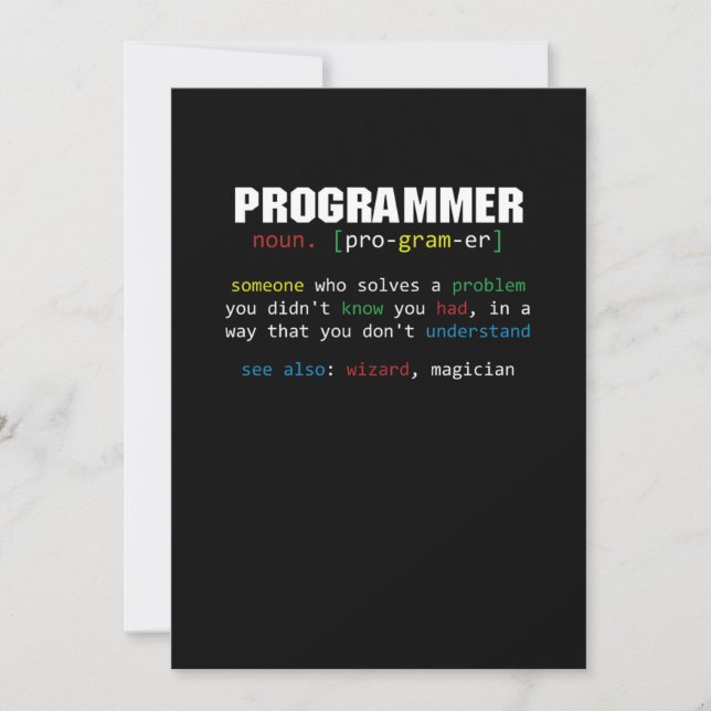 Programmer Definition Coder Programming Coding Gif Invitation (Front)