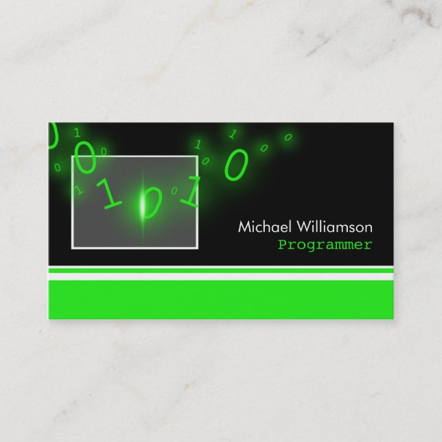 Programmer Green 1's and 0's Business Cards (Front)