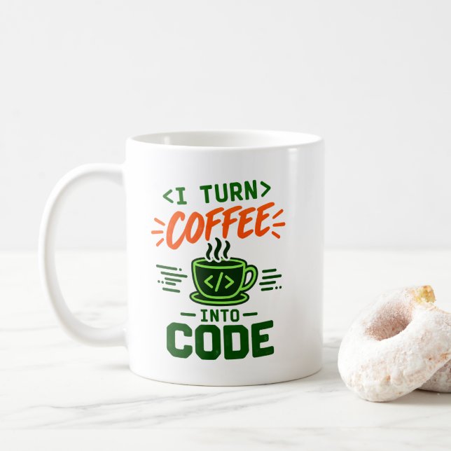 Programmer IT Humour I Turn Coffee Into Code Dev Mug (With Donut)