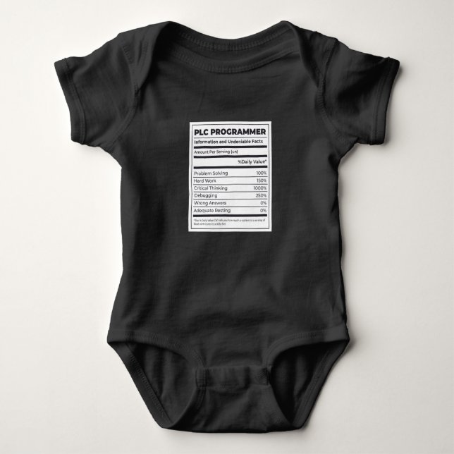 PROGRAMMER NUTRITION FACTS LABEL BABY BODYSUIT (Front)