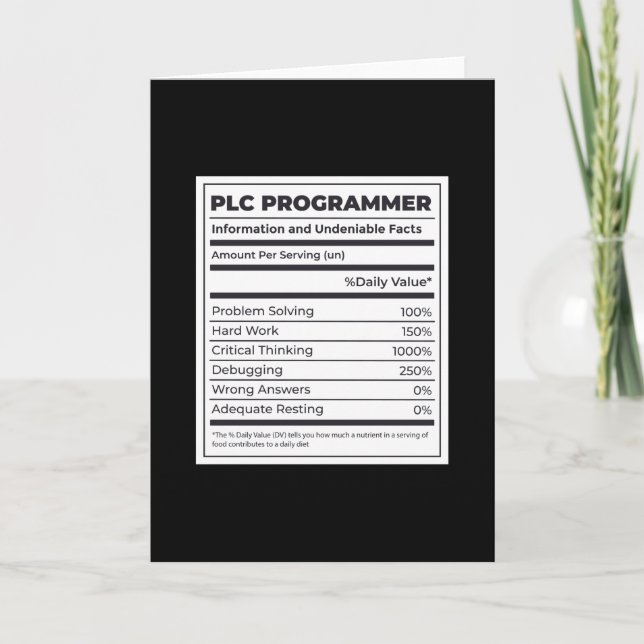 PROGRAMMER NUTRITION FACTS LABEL CARD (Front)