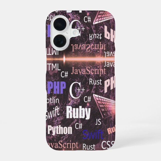 Programmer Pattern Pink iPhone 16 Case (Back)