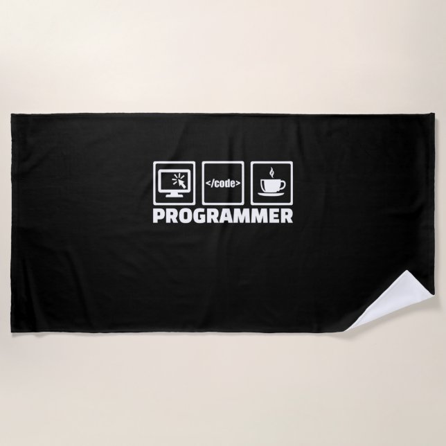 Programmer Write Code And Drink Coffee Beach Towel (Front)