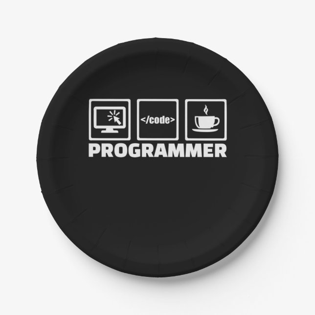 Programmer Write Code And Drink Coffee Paper Plate (Front)