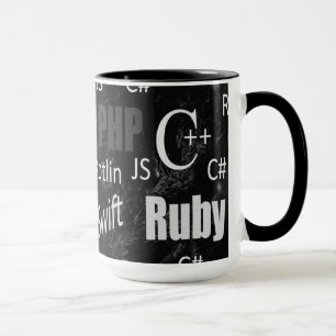 Programming languages black and white coffee mug