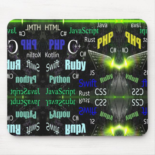 Programming Languages Pattern Green Mouse Pad (Front)