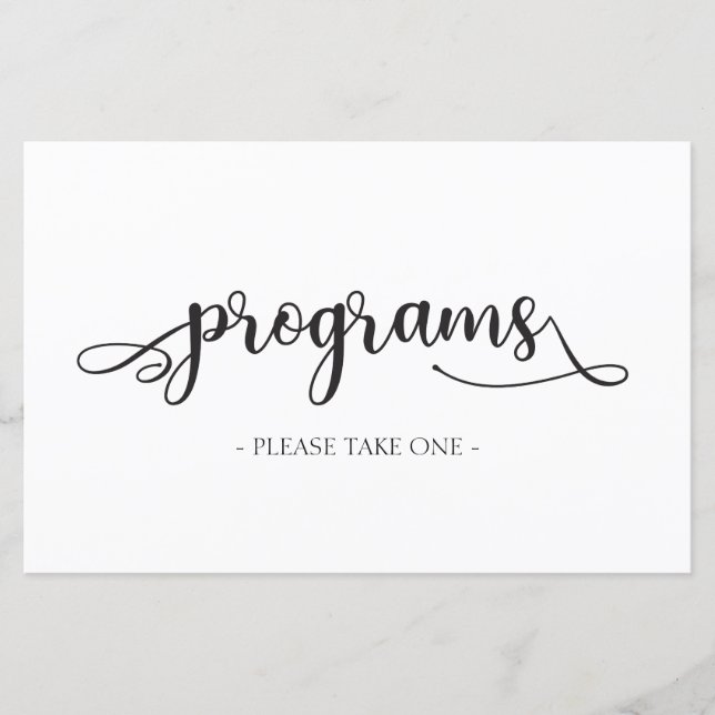 Programs | Please take one | Black Wedding Sign (Front)